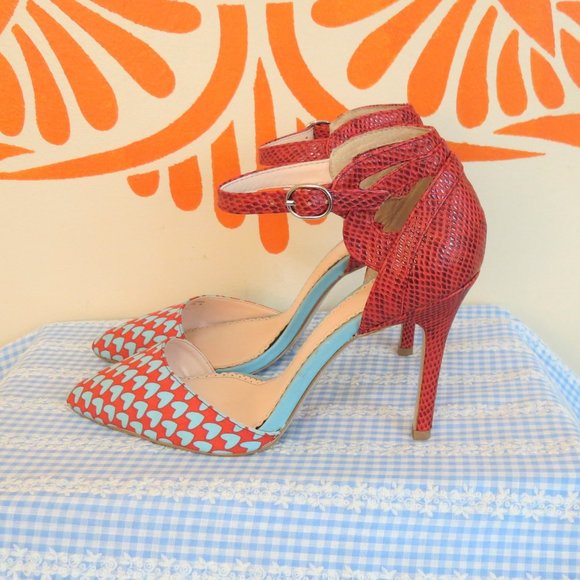 Madison Shoes - Madison Red & Blue Heart Pointy Heels